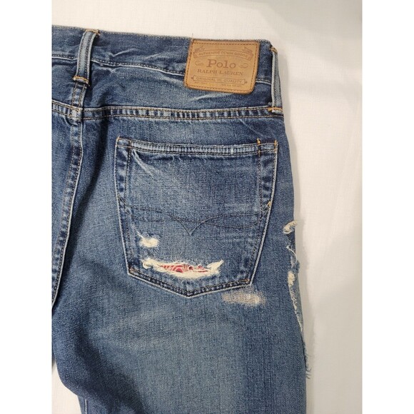 Polo Ralph Lauren Mens Classic Fit Patchwork Bandana Distressed Denim Jeans - Picture 6 of 16